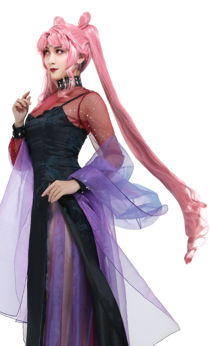 miccostumes Women's Anime Black Lady Cosplay Wig Long Pink Synthetic Hair - Image 4